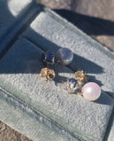 platinum & 18ct gold two tone old mine cut diamond and pearl antique earrings