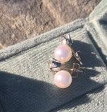 platinum & 18ct gold two tone old mine cut diamond and pearl antique earrings