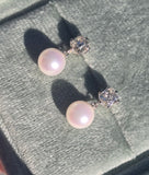 platinum & 18ct gold two tone old mine cut diamond and pearl antique earrings