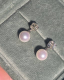 platinum & 18ct gold two tone old mine cut diamond and pearl antique earrings