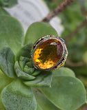 18k white gold c.1920's Art Deco filigree citrine & enamel ring