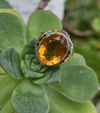 18k white gold c.1920's Art Deco filigree citrine & enamel ring