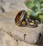 18k white gold c.1920's Art Deco filigree citrine & enamel ring