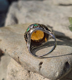 18k white gold c.1920's Art Deco filigree citrine & enamel ring