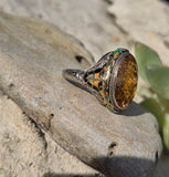 18k white gold c.1920's Art Deco filigree citrine & enamel ring