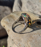 18k white gold c.1920's Art Deco filigree citrine & enamel ring