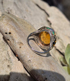 18k white gold c.1920's Art Deco filigree citrine & enamel ring