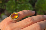 18k white gold c.1920's Art Deco filigree citrine & enamel ring