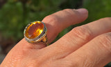 18k white gold c.1920's Art Deco filigree citrine & enamel ring