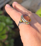 18k white gold c.1920's Art Deco filigree citrine & enamel ring