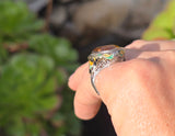 18k white gold c.1920's Art Deco filigree citrine & enamel ring