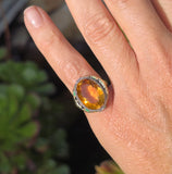 18k white gold c.1920's Art Deco filigree citrine & enamel ring