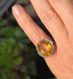 18k white gold c.1920's Art Deco filigree citrine & enamel ring