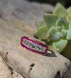 18ct gold & platinum Art Deco ruby and French cut diamond antique ring band