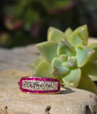 18ct gold & platinum Art Deco ruby and French cut diamond antique ring band