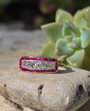 18ct gold & platinum Art Deco ruby and French cut diamond antique ring band