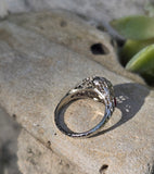 18k white gold diamond & ruby heart vintage filigree ring