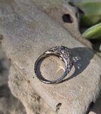18k white gold diamond & ruby heart vintage filigree ring