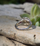 18k white gold diamond & ruby heart vintage filigree ring