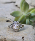 Platinum Art Deco c.1920's filigree European cut diamond ring
