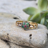 15ct gold emerald & ruby antique Georgian floral flower ring