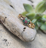 15ct gold emerald & ruby antique Georgian floral flower ring