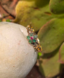 15ct gold emerald & ruby antique Georgian floral flower ring