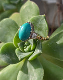 18ct & silver top Edwardian turquoise & mine cut diamond ring