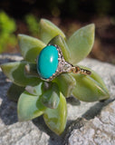 18ct & silver top Edwardian turquoise & mine cut diamond ring