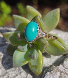 18ct & silver top Edwardian turquoise & mine cut diamond ring