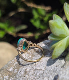 18ct & silver top Edwardian turquoise & mine cut diamond ring