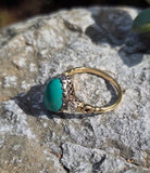 18ct & silver top Edwardian turquoise & mine cut diamond ring