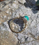 18ct & silver top Edwardian turquoise & mine cut diamond ring
