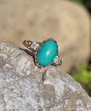 18ct & silver top Edwardian turquoise & mine cut diamond ring