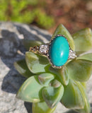 18ct & silver top Edwardian turquoise & mine cut diamond ring