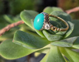 18ct & silver top Edwardian turquoise & mine cut diamond ring
