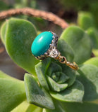 18ct & silver top Edwardian turquoise & mine cut diamond ring