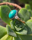 18ct & silver top Edwardian turquoise & mine cut diamond ring