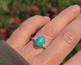 18ct & silver top Edwardian turquoise & mine cut diamond ring