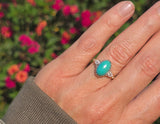 18ct & silver top Edwardian turquoise & mine cut diamond ring
