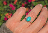 18ct & silver top Edwardian turquoise & mine cut diamond ring