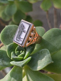 10k gold carved black & white horse cameo estate ring