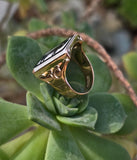 10k gold carved black & white horse cameo estate ring