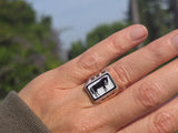 10k gold carved black & white horse cameo estate ring