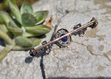 Silver top & 10ct Victorian diamond and blue sapphire doublet antique bar pin brooch