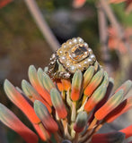 15ct gold Georgian natural topaz & pearl halo estate ring