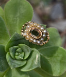 15ct gold Georgian natural topaz & pearl halo estate ring