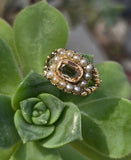15ct gold Georgian natural topaz & pearl halo estate ring
