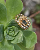 15ct gold Georgian natural topaz & pearl halo estate ring