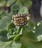 15ct gold Georgian natural topaz & pearl halo estate ring